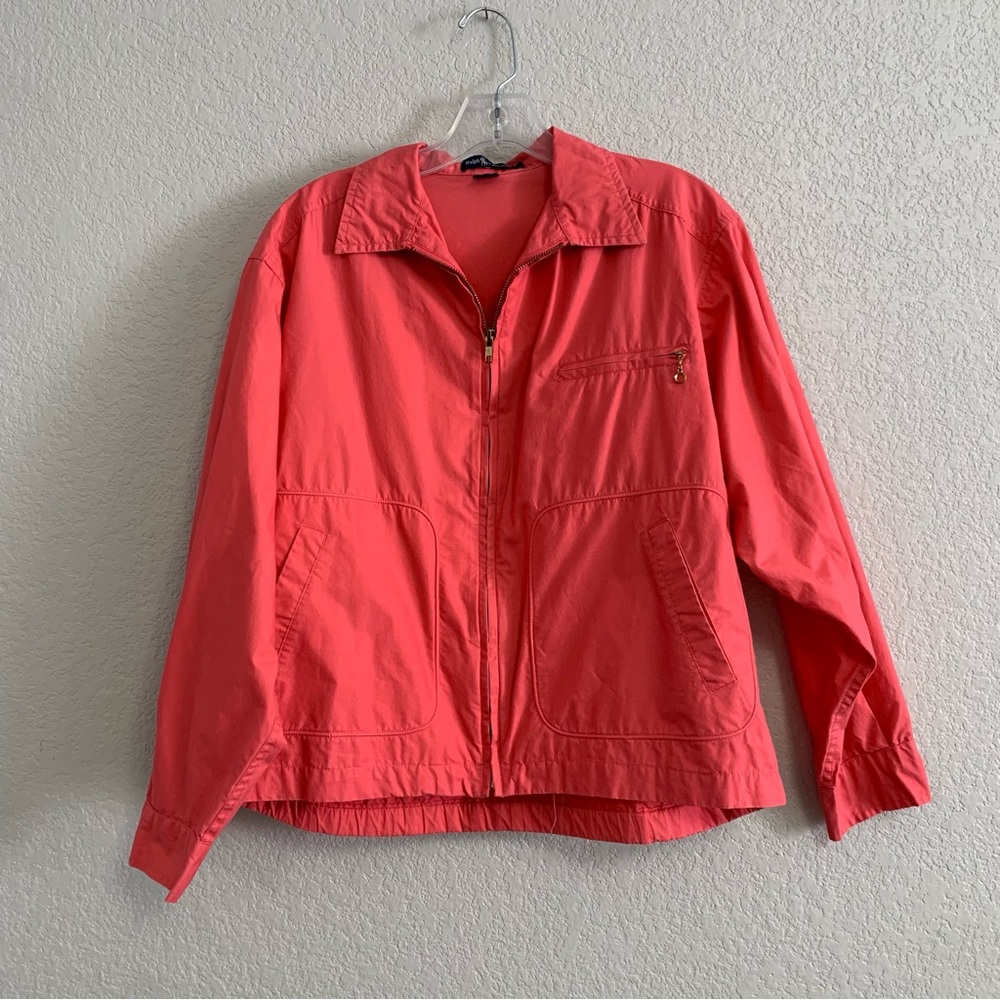 Vtg Ralph Lauren Jacket Women M Utility Full Zip Cotton Lightweight Preppy Coral